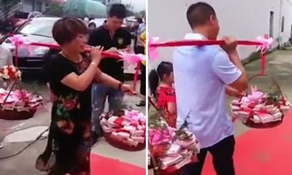 Xôn xao clip nhà trai gánh hơn 3,5 tỷ tiền mặt đến nhà gái... đón dâu