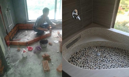 Tự xây bồn tắm đẹp như khách sạn 5 sao với chi phí chỉ hơn 1 triệu