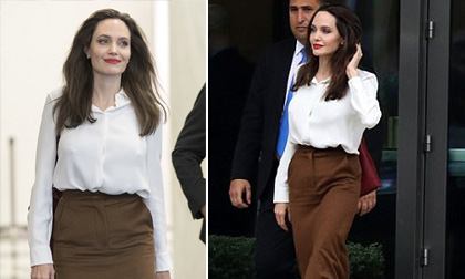 Rũ bỏ những bộ cánh 'u ám', Angelina Jolie cực xinh với đồ công sở