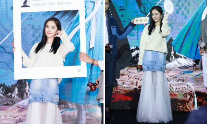 Khó hiểu kiểu trang phục váy trong rồi lại váy ngoài của Dương Mịch