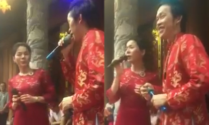 Lệ Quyên hát song ca 'sầu tím thiệp hồng' cùng Hoài Linh giữa nhà thờ tổ