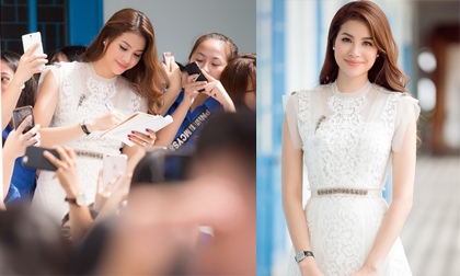 Phạm Hương hạnh phúc trong vòng vây người hâm mộ trong ngày trở lại Nha Trang