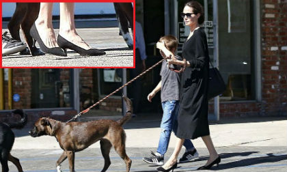 Angelina Jolie lộ tay chân gân guốc đáng sợ khi xuất hiện cùng con trai út 