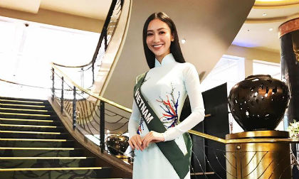 Hà Thu duyên dáng trong trang phục áo dài, hoàn thành tốt phần thi phỏng vấn tại 'Miss Earth'