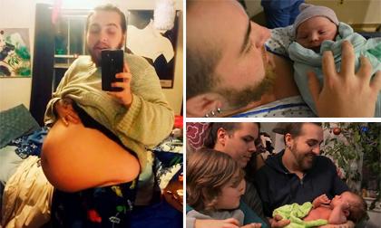 Người đàn ông chuyển giới hạnh phúc tận hưởng niềm vui khi sinh con