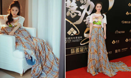 Trời lạnh Dương Mịch mặc váy như quấn chăn trên thảm đỏ 