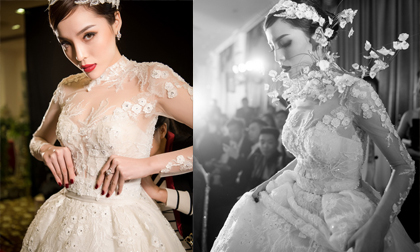 Hoa hậu Kỳ Duyên diện váy cưới 3 tỷ làm vedette ở Hà Nội