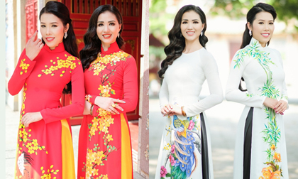 Á Hoàng Doanh nhân Thụy Oanh – Thu Hằng khoe vóc dáng lụa là với áo dài xuân