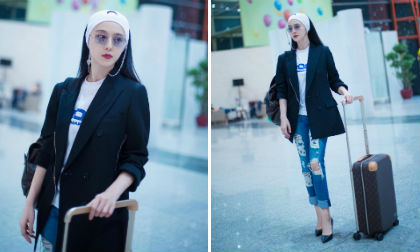 Phạm Băng Băng lên đồ chất chơi với quần jeans rách khi lên đường tới LHP Cannes 2018