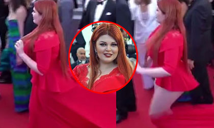 Người mẫu Nga bị tuột váy, chạy tồng ngồng trên thảm đỏ LHP Cannes 2018