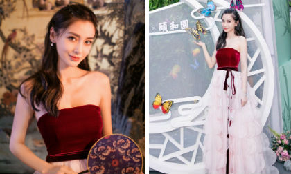 Angelababy khéo che thân hình cò hương với đầm xếp tầng lộng lẫy