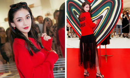 Diện đồ xuyên thấu, Angelababy cực tây khi kết hợp 2 tông màu đỏ và đen