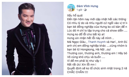 Vì những sự cố của đêm tiệc vừa qua, Đàm Vĩnh Hưng xin lỗi, quyết không tổ chức sinh nhật trong 2 năm