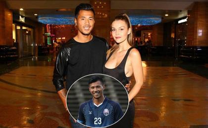 Đội trưởng Campuchia được cô vợ xinh như hot girl tiếp sức chuẩn bị cho trận đấu với tuyển Việt Nam