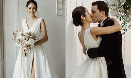 Hoa hậu Hoàn vũ Thái Lan diện váy cưới của Đỗ Mạnh Cường, khóa môi chồng Tây ngọt ngào trong ngày cưới
