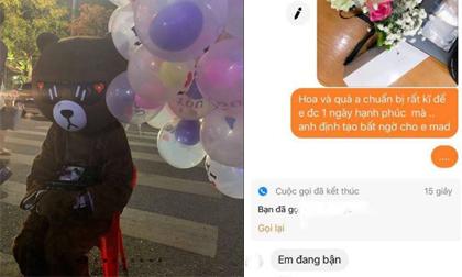 Mặc hẳn đồ gấu, ôm hoa lên phố để tỏ tình với bạn gái, anh chàng vẫn nhận phải cái kết 'đắng'