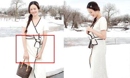 Người mẫu Tuyết Lan diện đầm cộc tay mỏng manh giữa trời tuyết trắng dù đang mang bầu