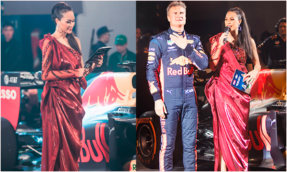 Phương Mai phấn khích khi đứng cạnh tay đua huyền thoại David Coulthard 