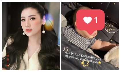 Che mặt con vẫn để lộ nét đáng yêu thế này, Tú Anh ơi khoe hẳn quý tử đi nào!