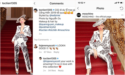 Xuất hiện trên Instagram của Moschino, Tóc Tiên được NTK Jeremy Scott khen ngợi
