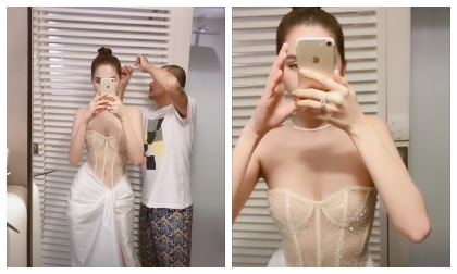 Sau chiếc đầm 'mặc cũng như không', Ngọc Trinh tiết chế hơn với chiếc đầm thứ hai hở trên kín dưới