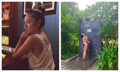 Ở tuổi 35, Phương Linh khoe vòng ba 'khủng' với bikini đứng tắm dưới vòi sen ngoài trời