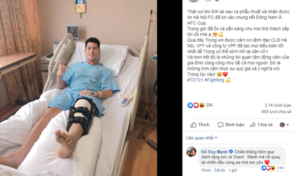 Động thái đầu tiên của cầu thủ Trần Đình Trọng sau ca phẫu thuật dây chằng đầu gối tại Singapore