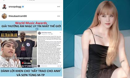 Rapper Snoop Dogg đăng tải bài khen Sơn Tùng M-TP từ tài khoản tên Thiều Bảo Trâm