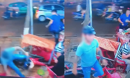Thanh niên liều mình đâm xe máy vào bàn nhậu, khách hú vía tháo chạy