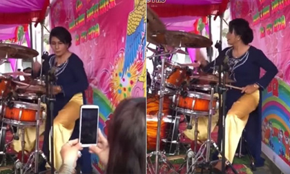 Mẹ chồng 'chất chơi' nhất năm: Chơi trống cực 'sung' trong đám cưới của con trai