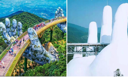 Xuất hiện 'chị em song sinh' Cầu Vàng Đà Nẵng ở Trung Quốc nhưng bị chê quá 'ẻo lả'