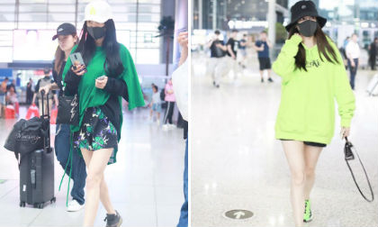 Đã chơi trội là phải như Dương Mịch và Angelababy: Diện cả cây xanh 'chói' nhất sân bay 