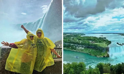 Vợ chồng Hồ Hạnh Nhi trải nghiệm cảm giác ướt đẫm khi tới thăm thác nước hùng vĩ Niagara