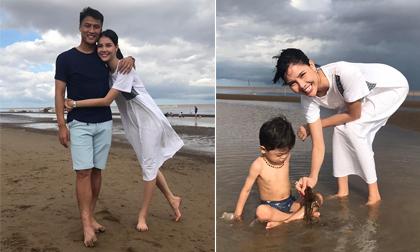 Vợ chồng Kỳ Hân đưa con trai về vùng biển hoang sơ để tận hưởng sự bình yên