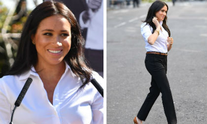 Trở lại đường đua với chị dâu Kate, Meghan mặc đồ như nàng công sở 
