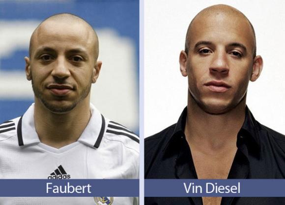 Nếu không để râu, cựu cầu thủ của Real, Julien Faubert không khác diễn viên, nhà viết kịch bản Vin Dieselmột chút nào. 