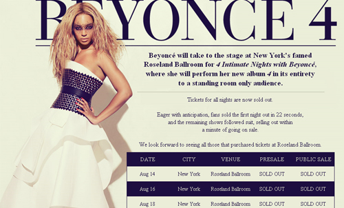 Beyonce, Sao ca nhạc, 4 Intimate Nights with Beyonce, Album 4