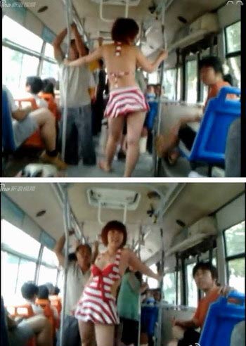 thiếu nữ,mặc bikini,quậy tung,xe bus,buýt,bikini