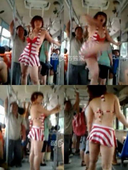 thiếu nữ,mặc bikini,quậy tung,xe bus,buýt,bikini