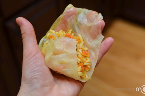 bắp cải,cuộn cơm,món ngon