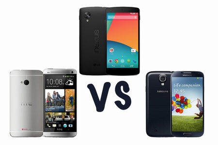 HTC one,Samsung Galaxy S4,Nexus 5,Smartphone Android
