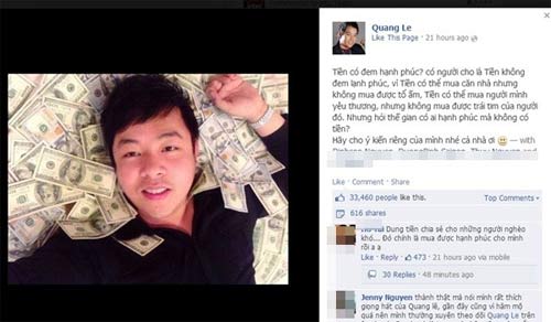 Quang Lê,Scandal Quang Lê,Quang Lê Khoe Tiền