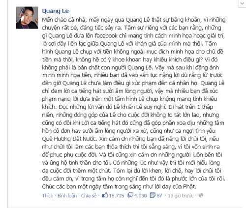 Quang Lê,Scandal Quang Lê,Quang Lê Khoe Tiền