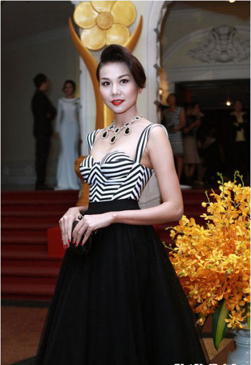 Thời trang sao việt,Thời trang sao,trào lưu sọc đen trắng,Ngọc Trinh 2013,Siêu mẫu Thanh Hằng