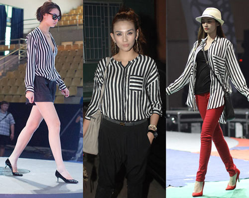 Thời trang sao việt,Thời trang sao,trào lưu sọc đen trắng,Ngọc Trinh 2013,Siêu mẫu Thanh Hằng