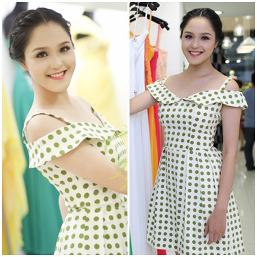 Thời trang sao việt,Thời trang sao,Mỹ nhân việt,Váy chấm bi,Minh Hằng,Linh Nga,Phương Linh