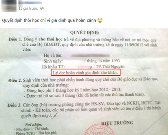 Cư dân mạng,Cộng đồng mạng,Nữ sinh,Nghỉ học vì nhà nghèo