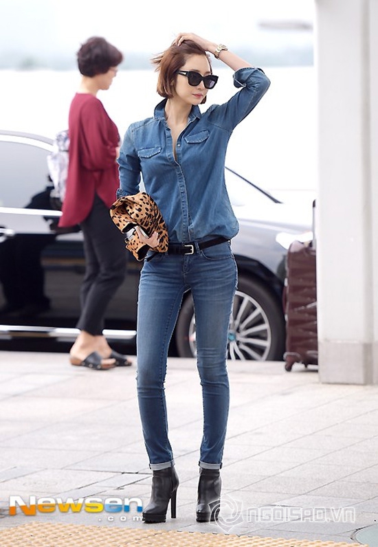 nữ diễn viên go joon hee,thời trang go joon hee,go joon hee khoe dáng ở sân bay,go joon hee diện denim
