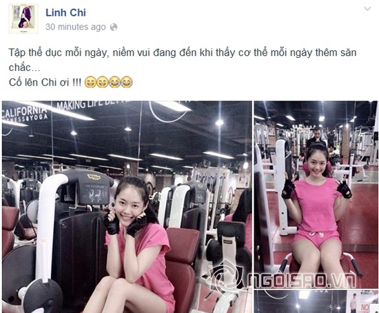 Linh Chi, á hậu Linh Chi, Linh Chi đi tập gym, Linh Chi khoe chân thon, Linh Chi 2014