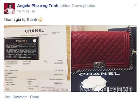 Phương Trinh, Phương Trinh khoe túi Chanel, Phương Trinh khoe túi hàng hiệu, Phương Trinh khoe đồ hiệu, Phương Trinh khoe hoá đơn mua túi, Phương Trinh bị nghi dùng hàng giả